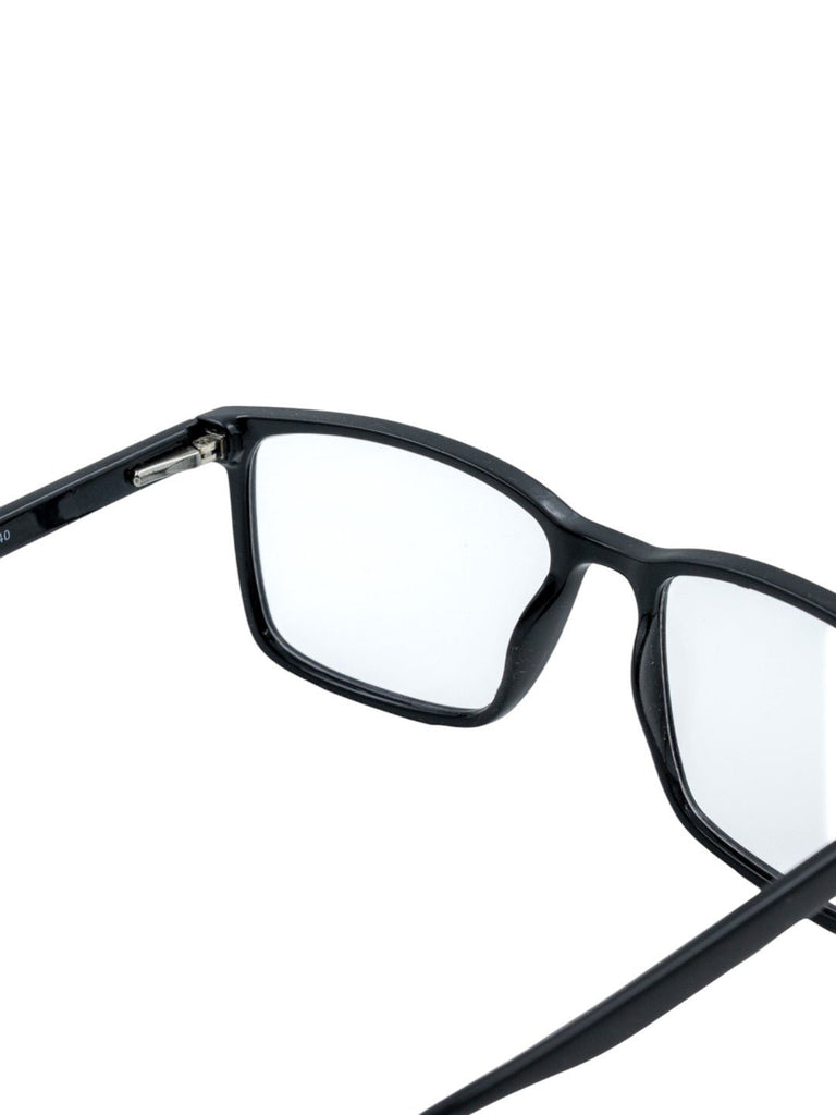 Slate View Eyewear – Black Frame Blue Lens Glasses for Daily Comfort-Back Close up view