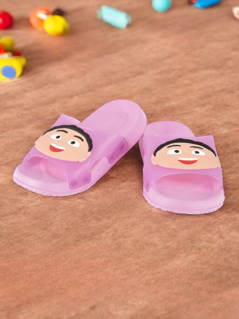 Smiling Cartoon Face Pink Slippers for Girls creative view