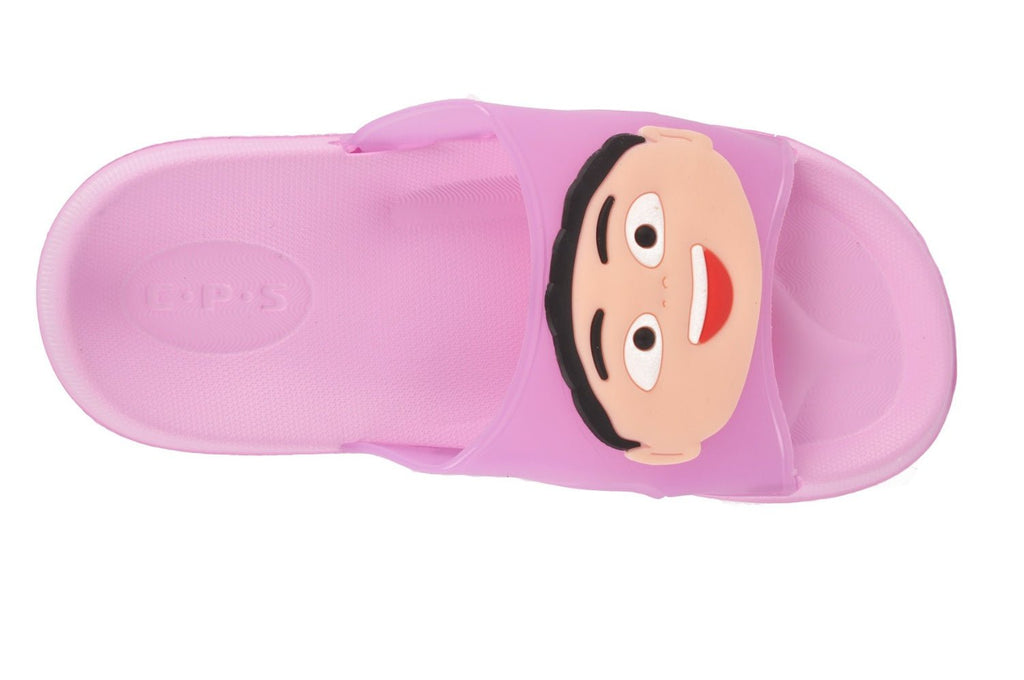 Top View of Yellow Bee Smiling Cartoon Face Pink Slippers
