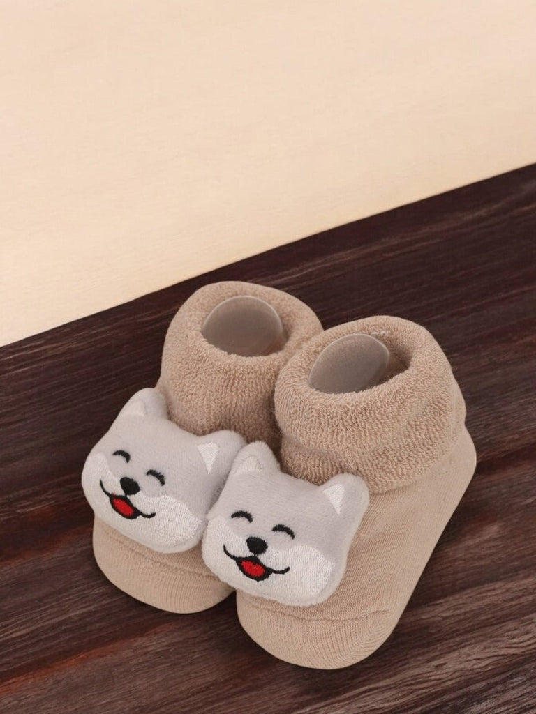 Smiling Kitty Baby Socks - Cozy Beige Delight