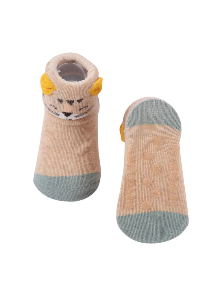 Yellow Bee Smiling Tiger Baby Socks – Front and Back View