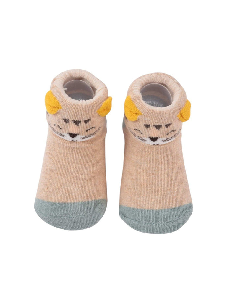 Yellow Bee Smiling Tiger Baby Socks – Upper View