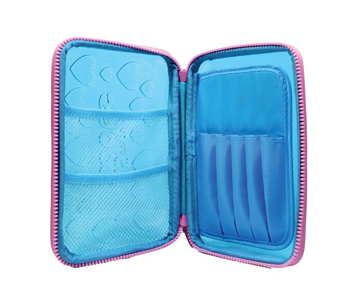 Top view of the Smily Kiddos Light Blue Pencil Case highlighting the textured cover and zipper.
