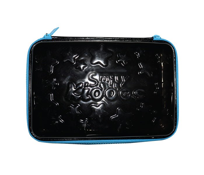 Front view of Smily Kiddos Black PVC Pencil Case by Yellow Bee with embossed star patterns.