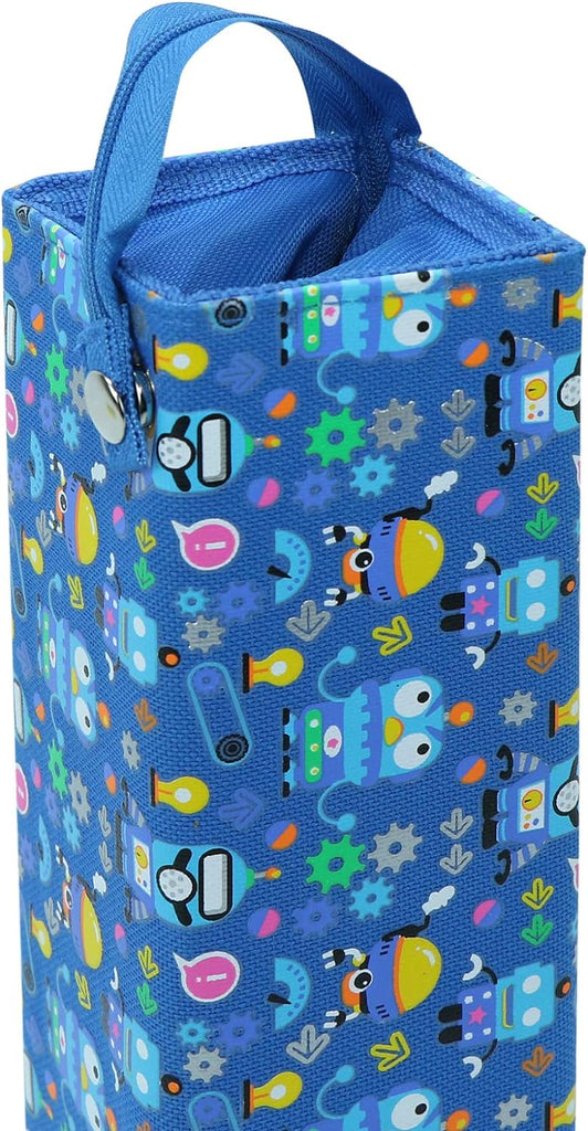 Close Up View of Smily Kiddos Blue Pencil Case with  Robot Theme