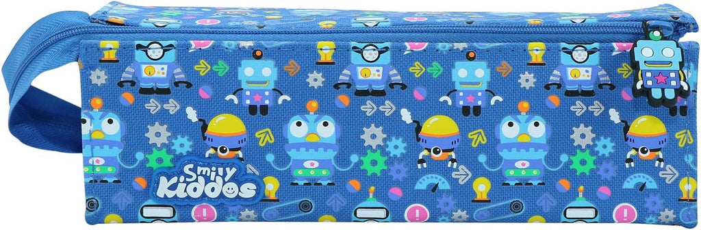 Front View of Smily Kiddos Blue Pencil Case with  Robot Theme