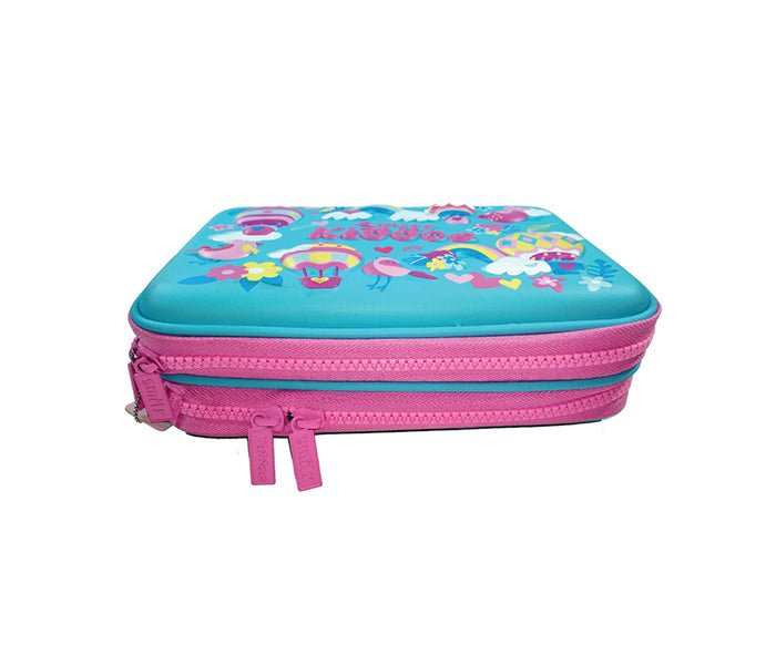 Side view of the Smily Kiddos Pencil Case in Light Blue, showcasing the sturdy build and zipper quality.