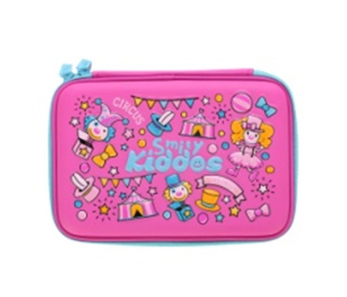 Top view of the Smily Kiddos Pencil Case in festive Carnival Pink, the ultimate companion for creative young minds.