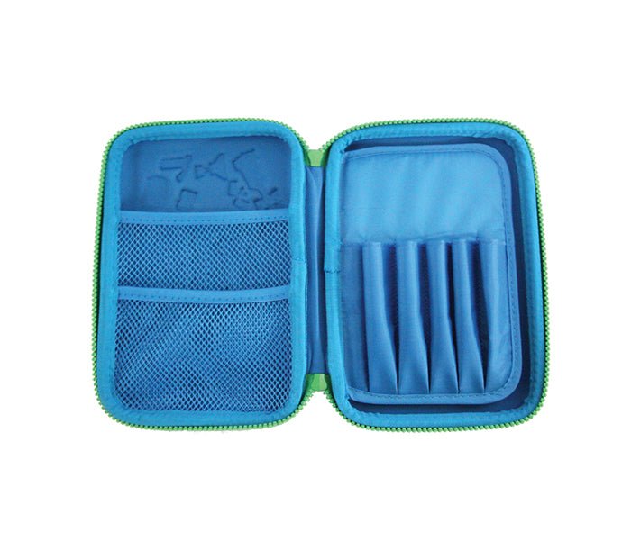 Smily Kiddos Single Compartment Pencil Case in Blue open view showing inner compartments.