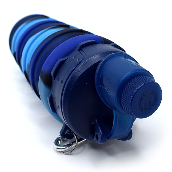 Kiditos Expandable Silicone Sipper Water Bottle - Navy Blue front view