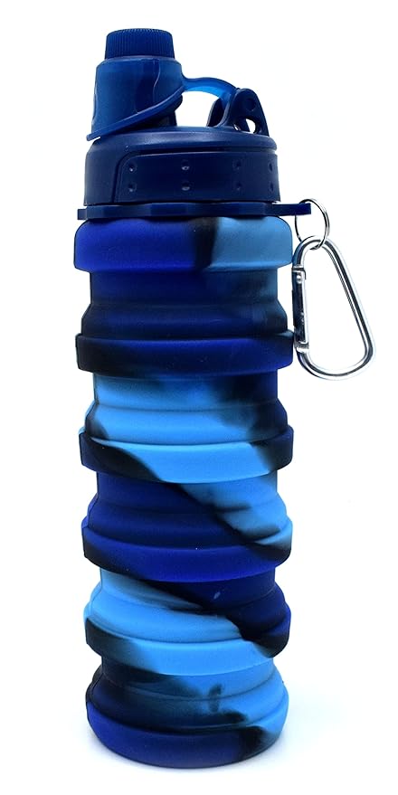 Kiditos Expandable Silicone Sipper Water Bottle - Navy Blue Full view