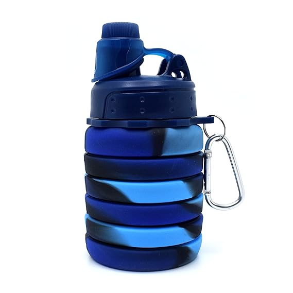 Kiditos Expandable Silicone Sipper Water Bottle - Navy Blue Front View
