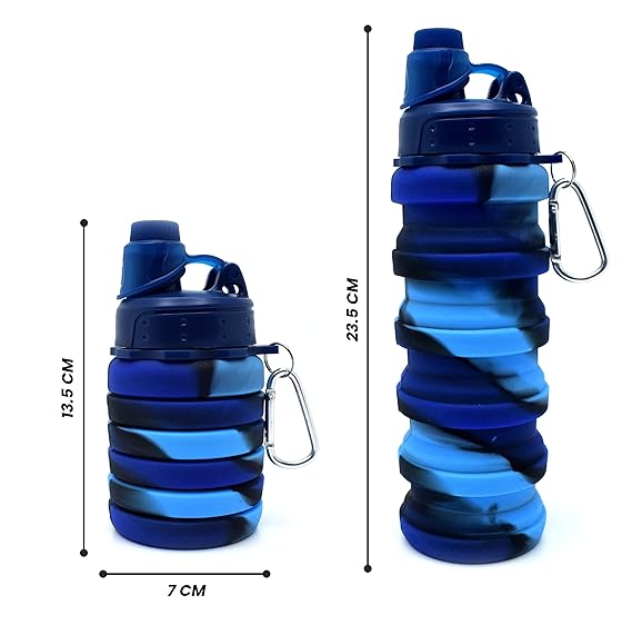 Kiditos Expandable Silicone Sipper Water Bottle - Navy Blue Dimension View