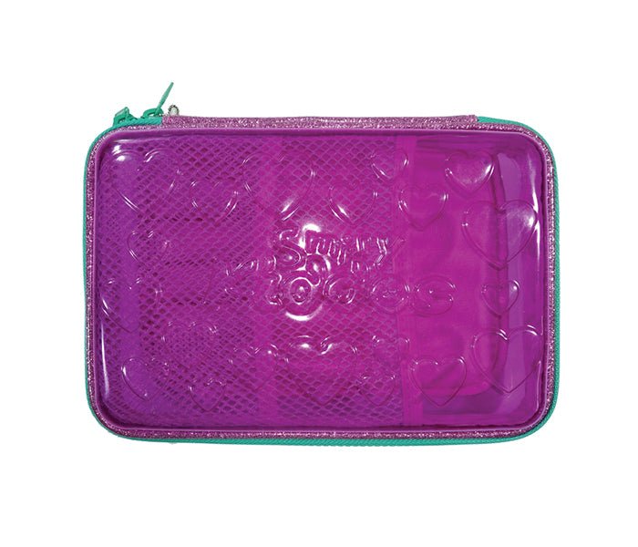 Front view of the Enchanted Amethyst Pencil Case by Yellow Bee with a magical purple hue.