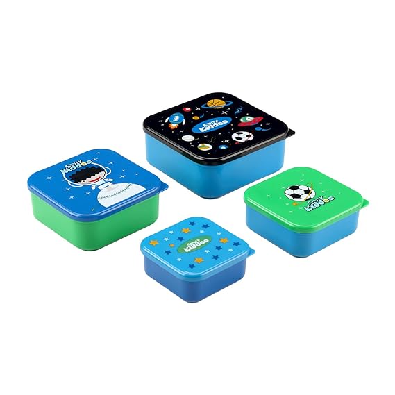 Happy kids enjoying their lunch packed in Smily Kiddos Multi Purpose Squad Containers - Pack of 4