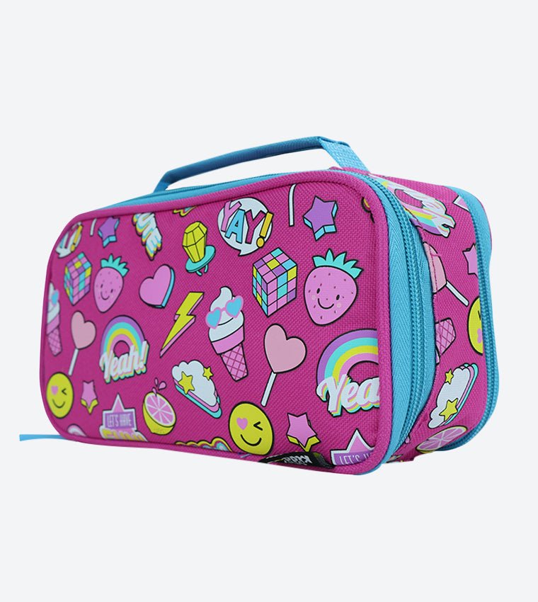 Side view of Smily Kiddos Circus-Themed Pencil Case in Pink highlighting the thickness and sturdy zip closure.