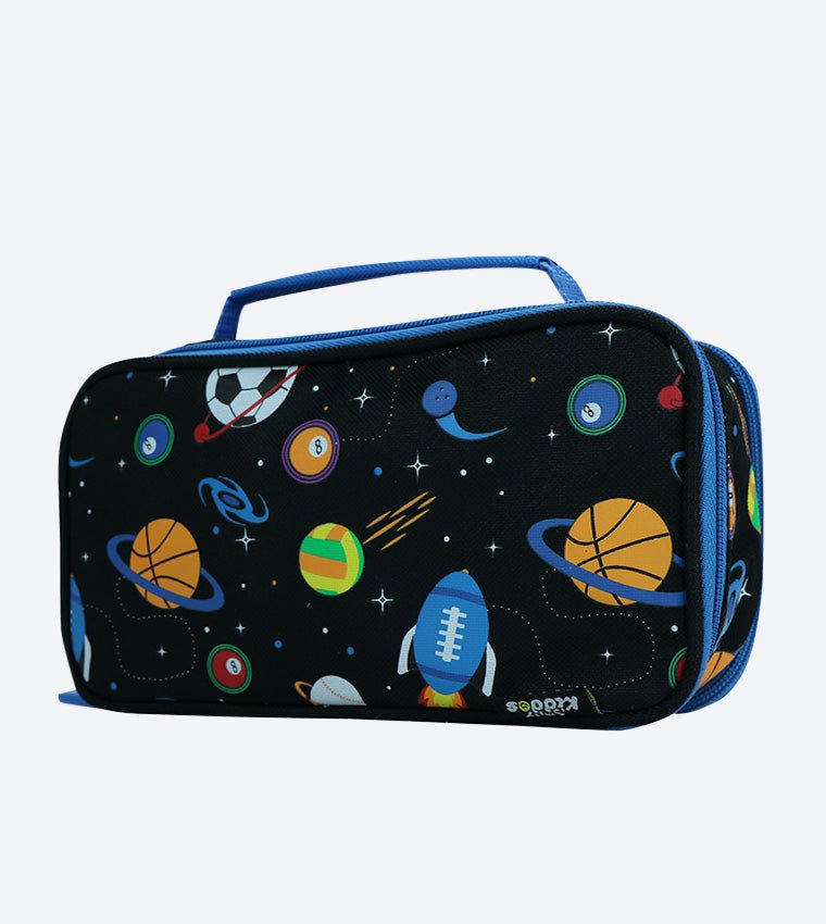Side View Of Smily Kiddos Multipurpose Pencil Case in Black compartments .