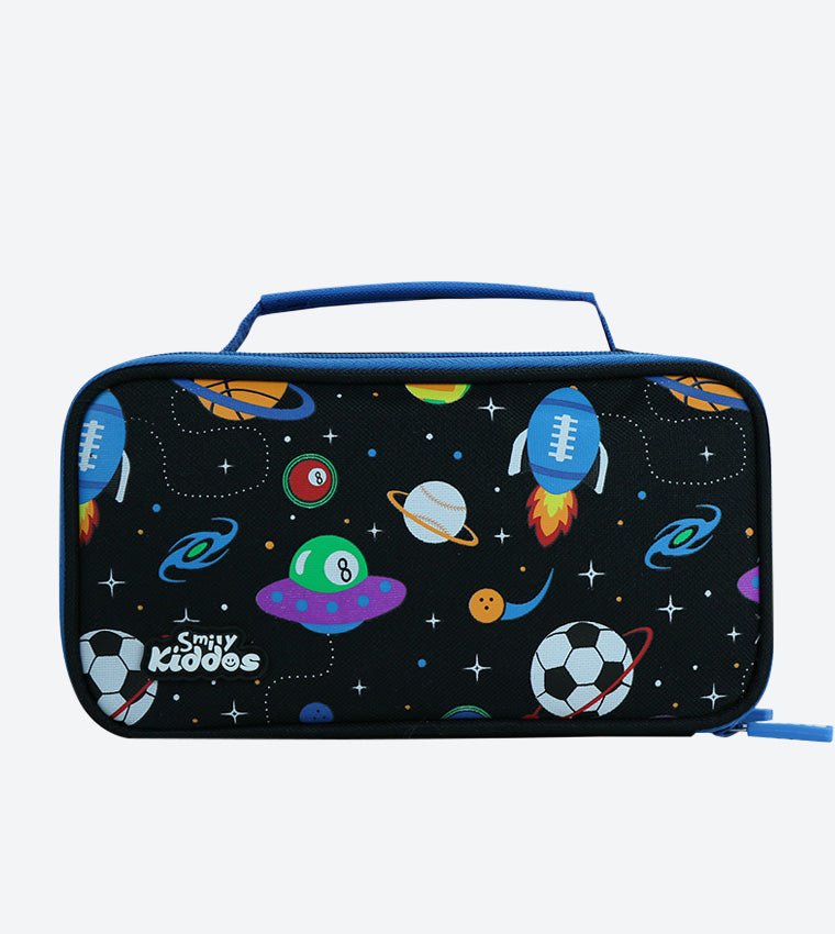 Front View Of Smily Kiddos Multipurpose Pencil Case in Black compartments .