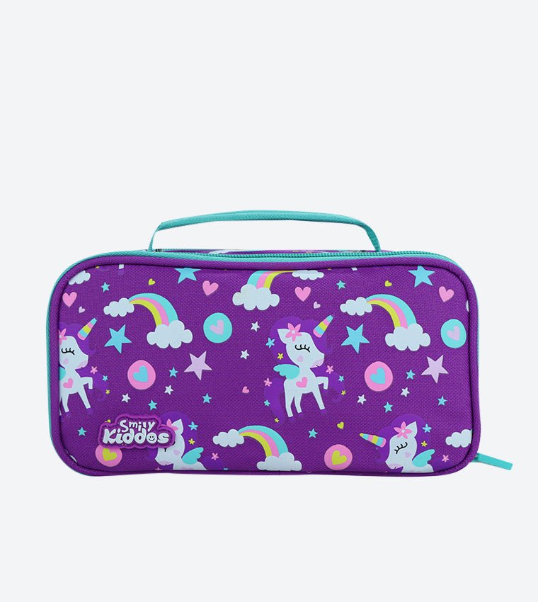 Smily Kiddos purple multipurpose pencil case with Heart and stars design.