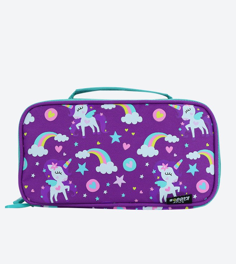 Smily Kiddos purple multipurpose pencil case with Heart and stars design.