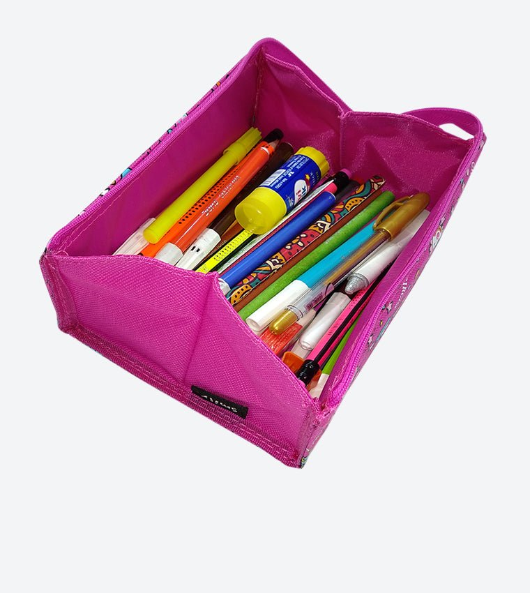 Smily Kiddos Pink Pencil Case Opened with School Supplies