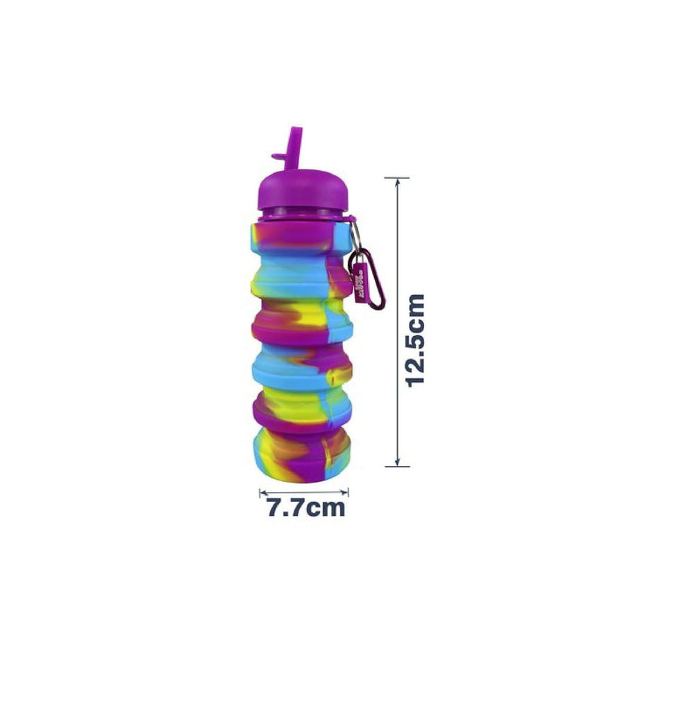 Dimensions of Smily Kiddos Purple Expandable Silicone Bottle with Measurements