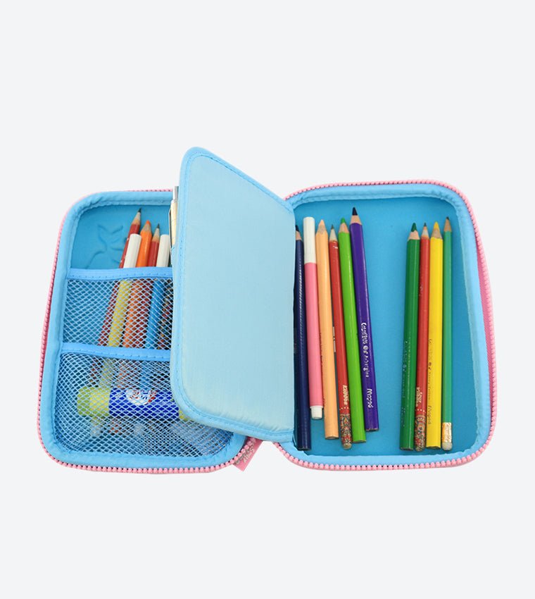 Interior view of Smily Kiddos Light Blue Pencil Case showcasing the single compartment and pencil slots.