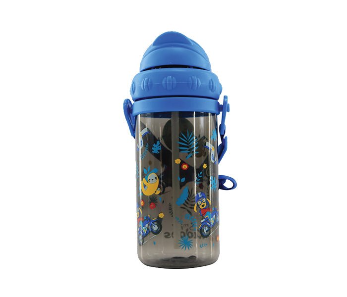 Smily Kiddos Sipper Water Bottle in Black - Easy-to-Clean, Pop-Up Straw, Cartoon Design