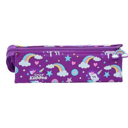 Front View of Smily Kiddos Purple Tray Pencil Case with Unicorn Graphics