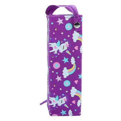 Top View of Smily Kiddos Purple Tray Pencil Case with Zip Closure