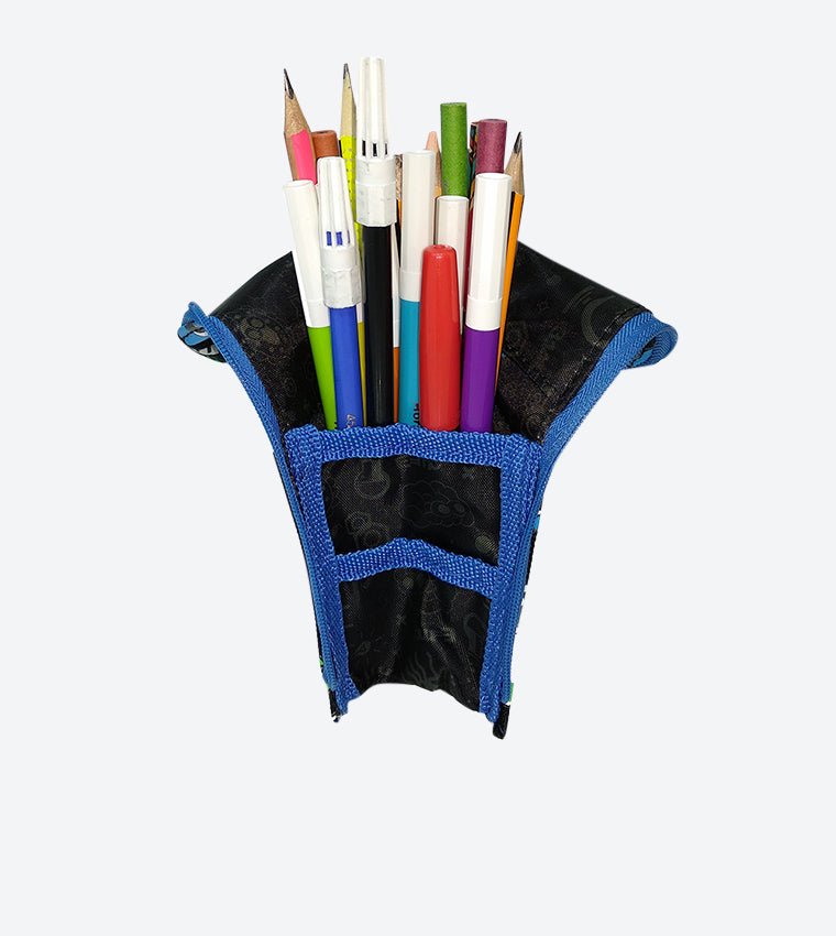 Front view of Trendy Pen Holder Case by Yellow Bee - Smily Kiddos in black.