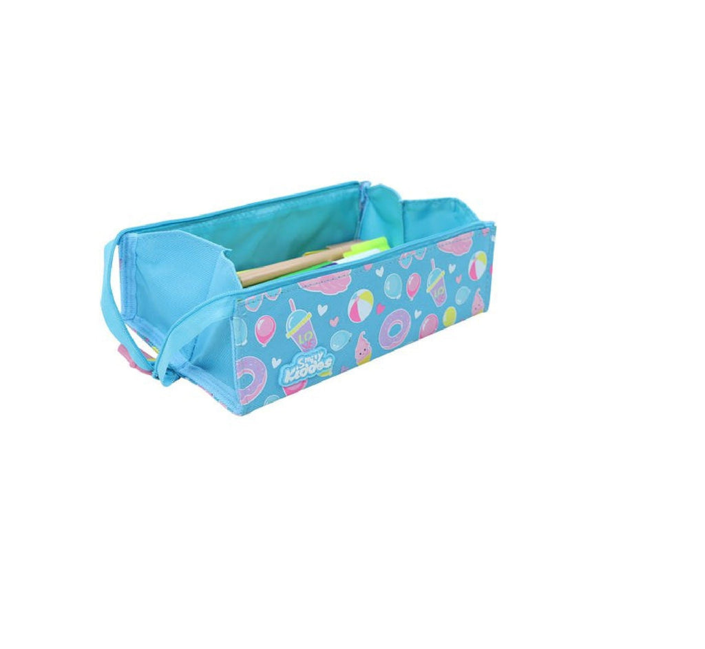 Open View of Smily Kiddos Aqua Pencil Case with Swan and Balloon  Design