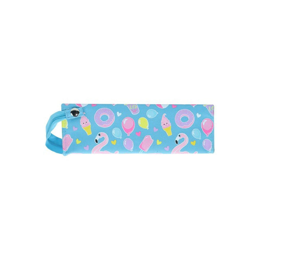 Front View of Smily Kiddos Aqua Pencil Case with Swan and Balloon  Design