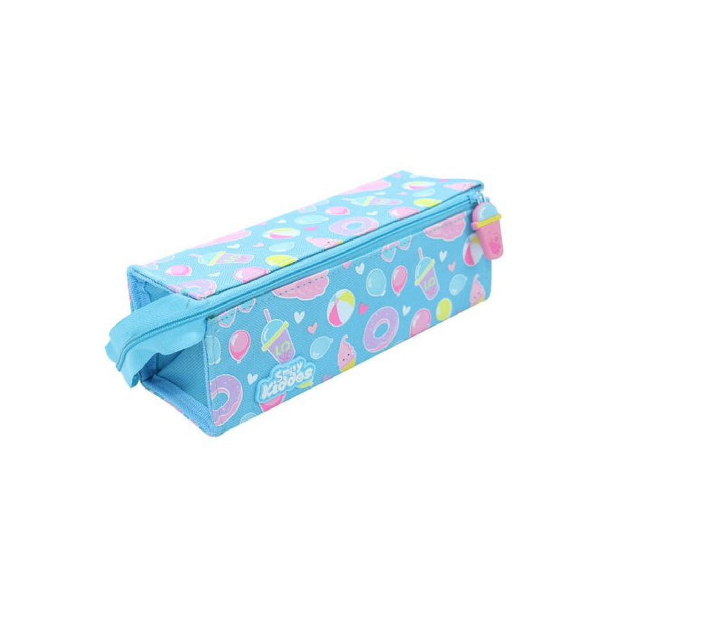 Side View of Smily Kiddos Aqua Pencil Case with Swan and Balloon  Design