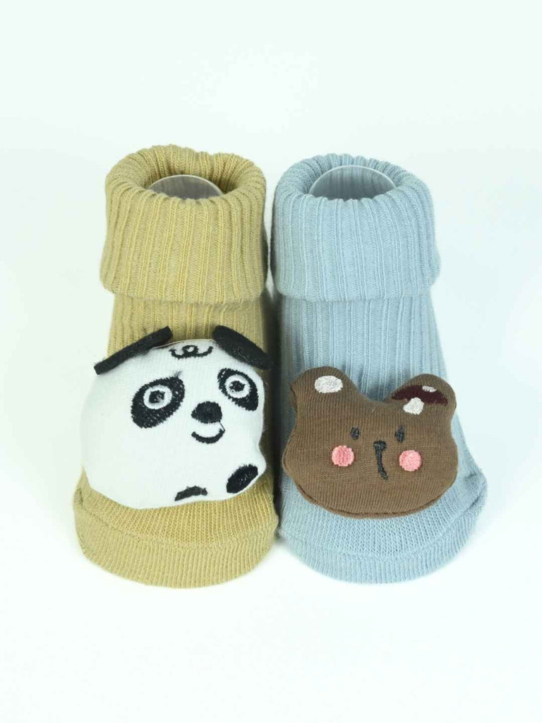 Snuggle Critters Baby Socks Pack – Panda & Bear Face Socks in Gentle Knit Fabric-Front View