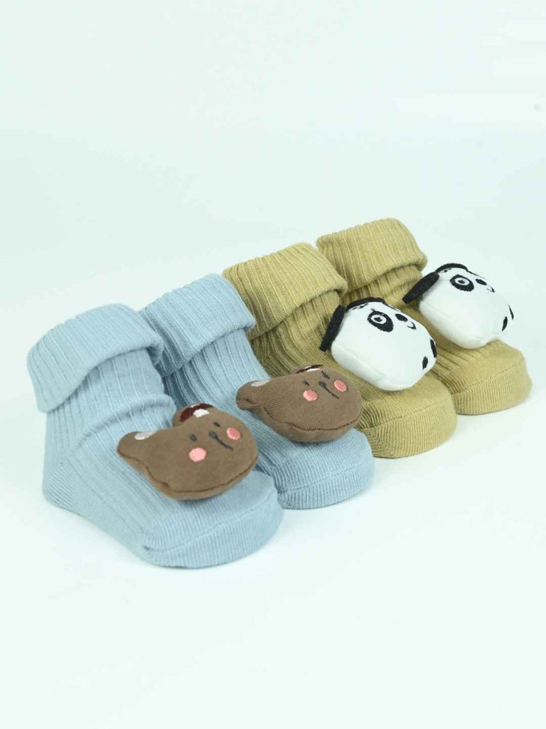 Snuggle Critters Baby Socks Pack – Panda & Bear Face Socks in Gentle Knit Fabric-Angle View