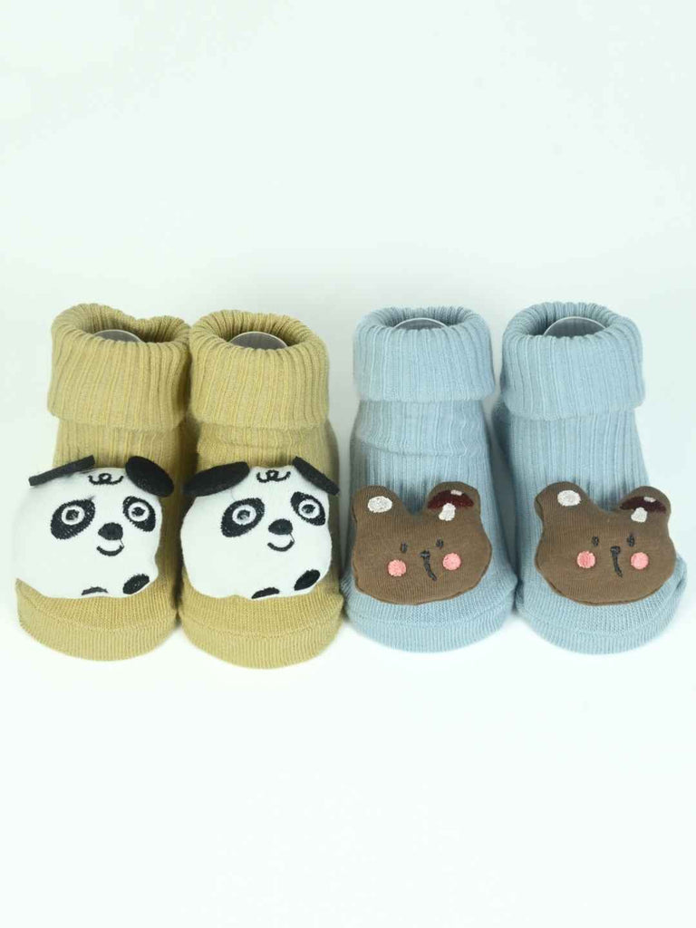Snuggle Critters Baby Socks Pack – Panda & Bear Face Socks in Gentle Knit Fabric-Full View