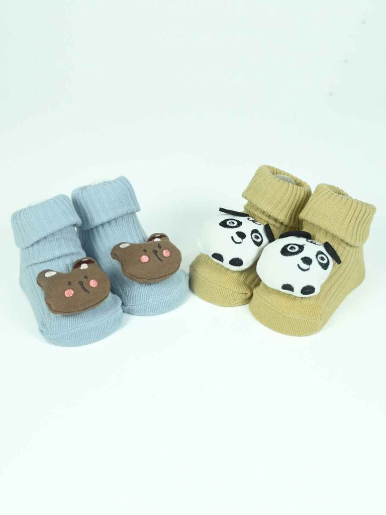 Snuggle Critters Baby Socks Pack – Panda & Bear Face Socks in Gentle Knit Fabric-Full Front View