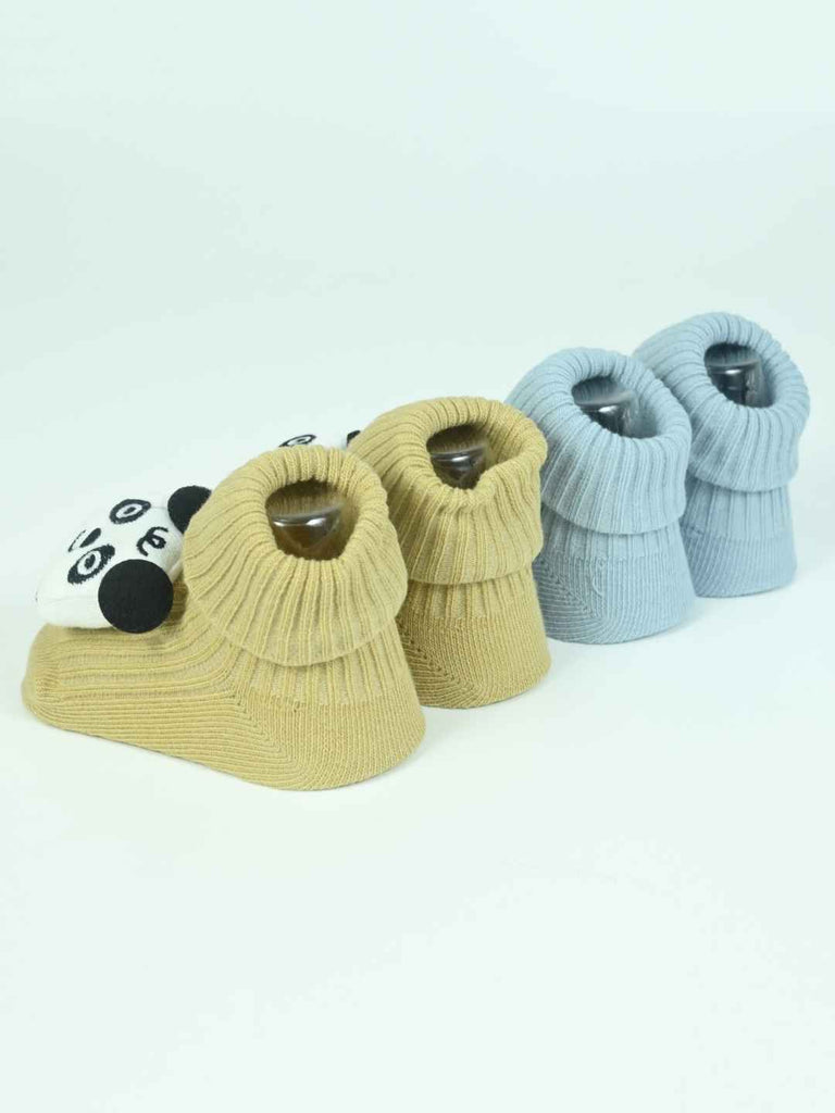 Snuggle Critters Baby Socks Pack – Panda & Bear Face Socks in Gentle Knit Fabric-Back View