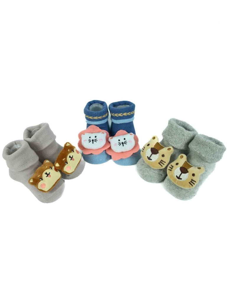 Snuggle Friends Baby Booties – Kitty, Tiger & Bear Characters for Cozy Little Feet-Full Front View