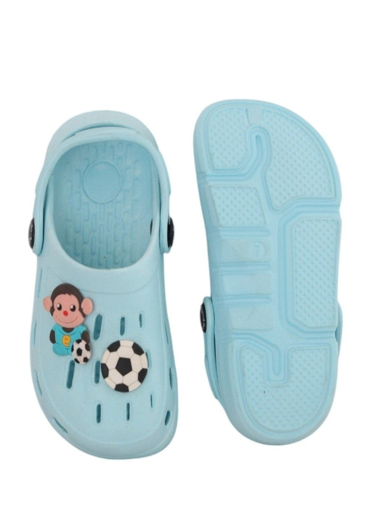 Soccer-Themed Clogs with Fun Cartoon Design for Boys-front & back view