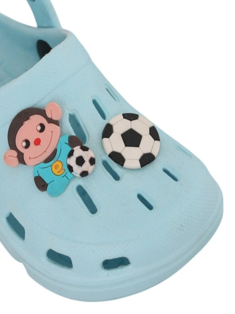 Soccer-Themed Clogs with Fun Cartoon Design for Boys-close up view