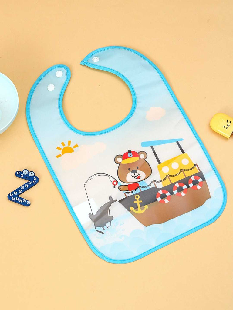 Soft Bib – Fisher Bear on Boat with Shark Design - Creative View(i)