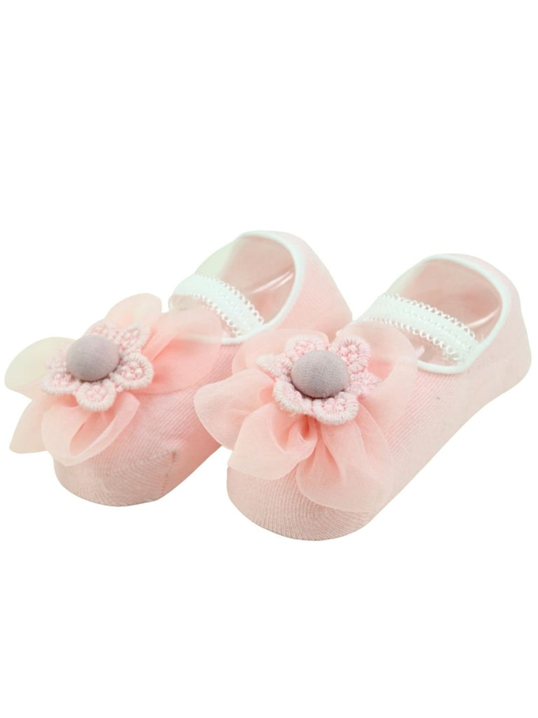 Soft Cotton Baby Socks with Elegant Flower Design for Girls - Pink-Side View