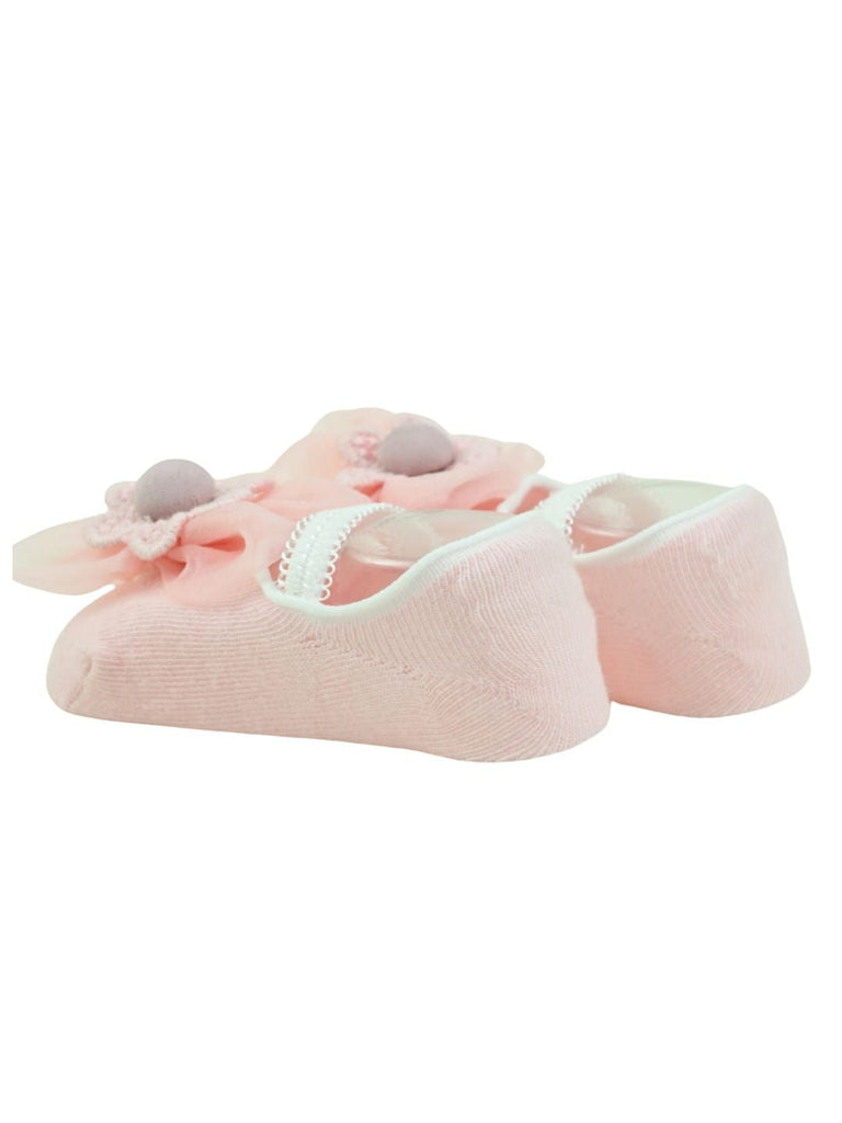 Soft Cotton Baby Socks with Elegant Flower Design for Girls - Pink-Back View