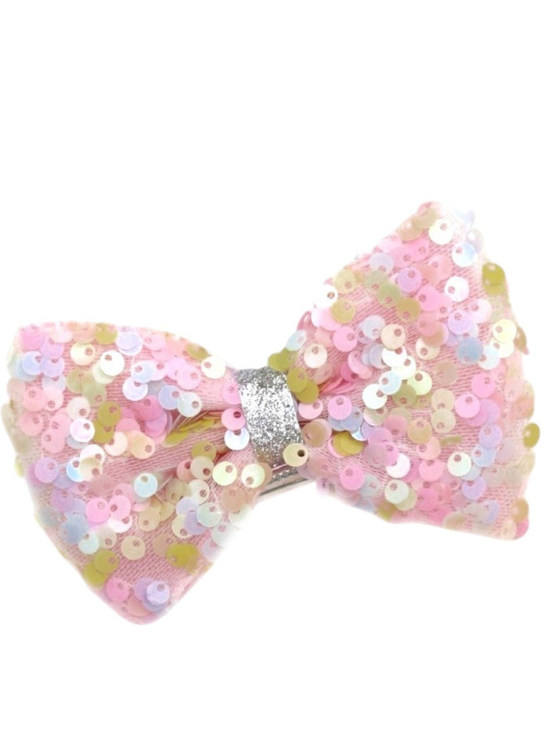 Soft Pastel Sequin Bow Hair Clip – Stylish and Elegant for Girls-Top View