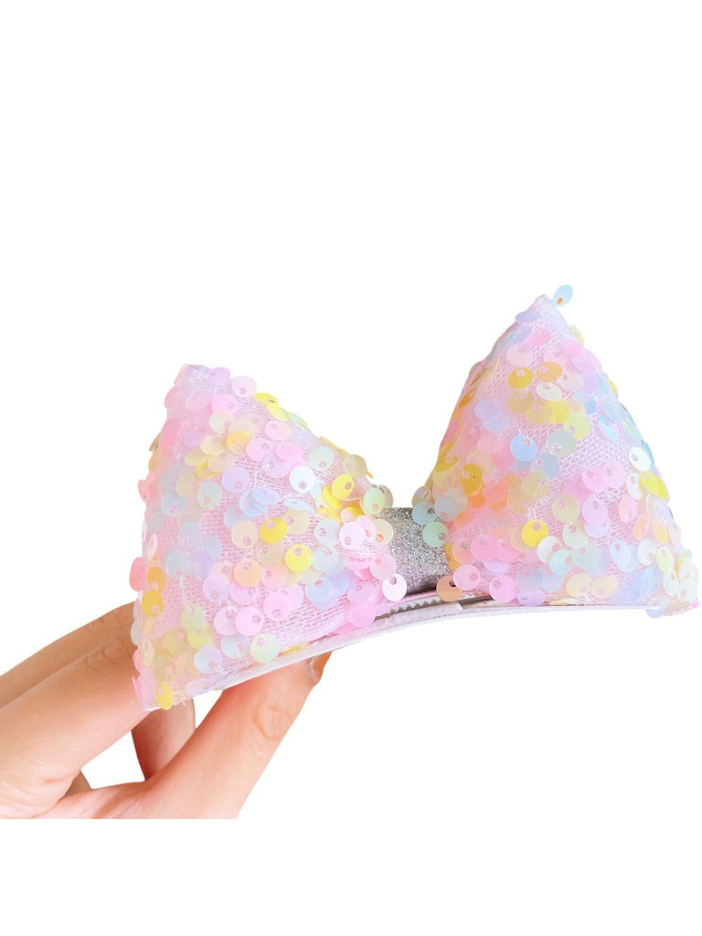 Soft Pastel Sequin Bow Hair Clip – Stylish and Elegant for Girls-Close-up-view