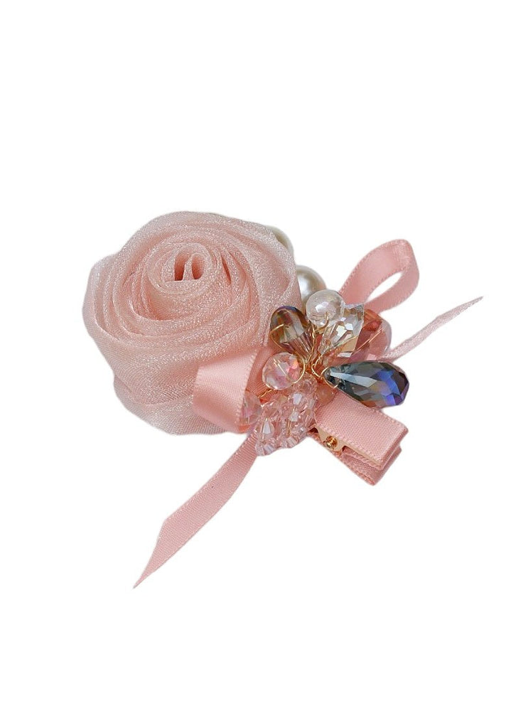 Peach Rosette Hair Clip by Yellow Bee with Lustrous Pearl Embellishments