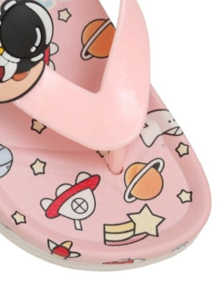 Close-up view highlighting the astronaut design on Soft Pink Space Adventure Slides for Girls