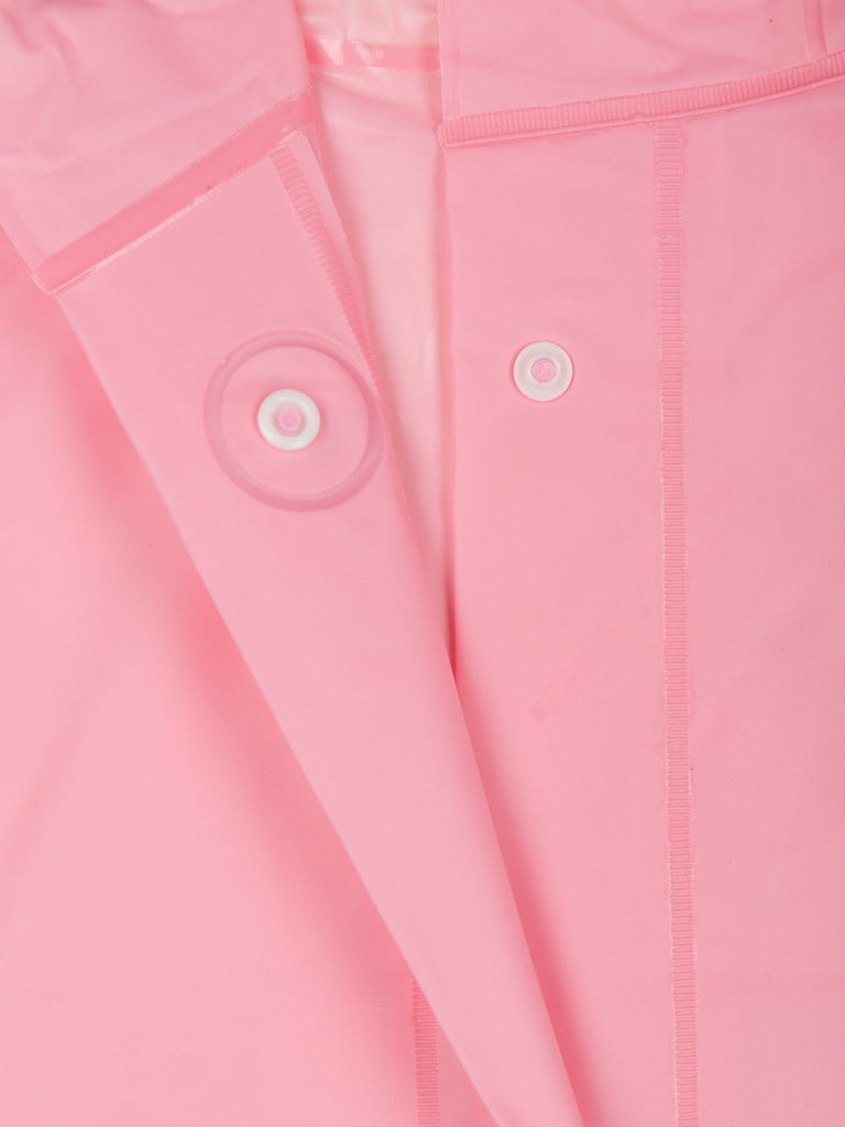 Close-up of the button details on the Yellow Bee Soft Pink Unicorn Raincoat for Girls.